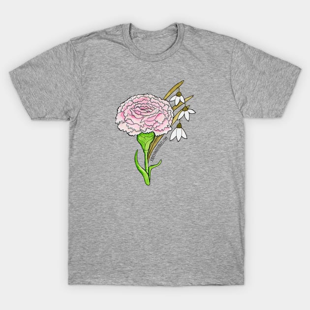 Birth Flower.- January Carnation and Snow Drops T-Shirt by JodiLynnDoodles